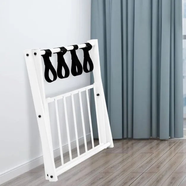 Conjunto 2 estantes de metal para bagagens até 60 kg com 4 correias estáveis e 2 pisos para casa e hotel 68 x 43 x 58 cm Branca