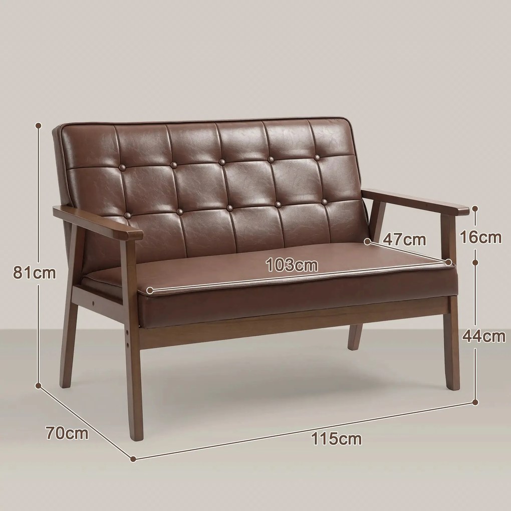 Sofá de 2 Lugares "Vintage Chester" - Couro PU - 115x70x81 cm - Castan