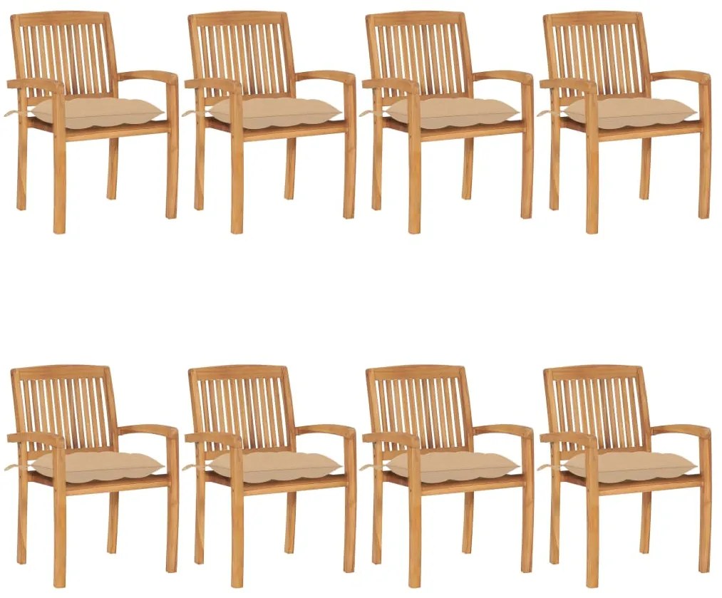 Cadeiras de jardim empiháveis c/ almofadões 8 pcs teca maciça