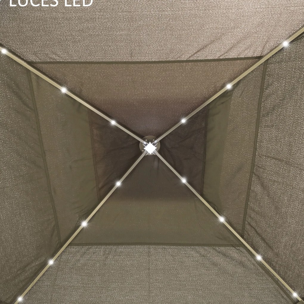 Tenda Dobrável Exterior 3,3x3,3x2,9 m com Luzes LED e Controle Remoto