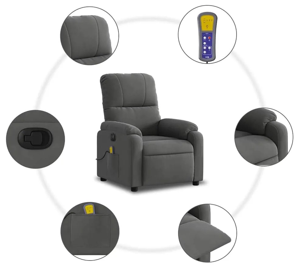 Poltrona massagens elétrica elevatória microfibra cinza-escuro