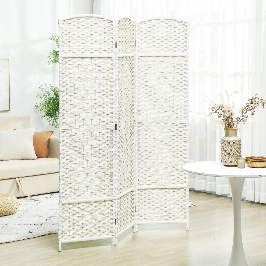 Biombo interior de madeira com 3 painéis 135 x 180 cm, divisória dobrável para sala ou quarto, branco