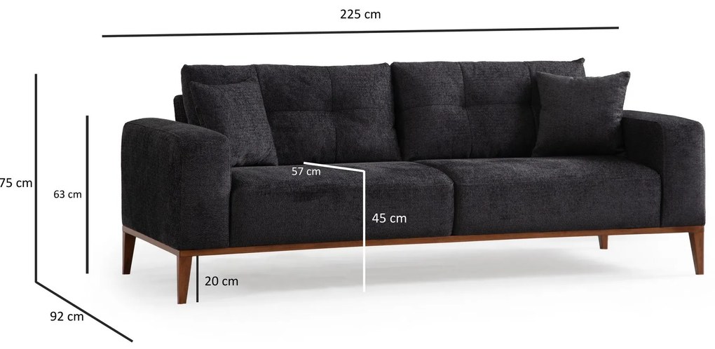 Sofá-cama de 3 Lugares Sinor – Antracite – 225x92x75 cm