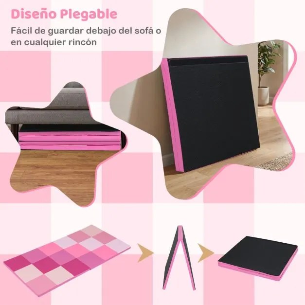 Tapete de atividades 144 x 144 x 3,5 cm infantil dobrável impermeável com espuma macia para gatinhar rosa