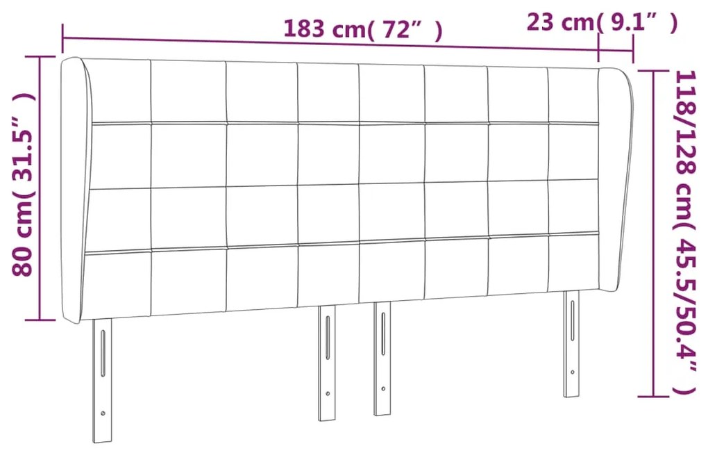 Cabeceira cama c/ abas veludo 183x23x118/128 cm azul-escuro