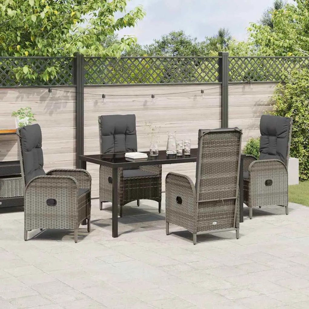 Conjunto de Jantar de Jardim com 5 Peças em Rattan Poliéster Cinza