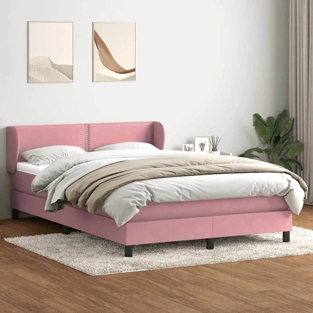 vidaXL Cama box spring com colchão 160x210 cm veludo rosa