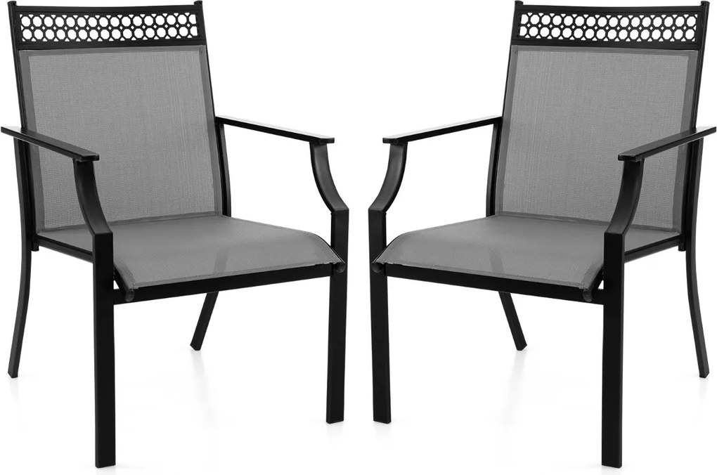 Conjunto de 2 cadeiras de jardim em tecido Textilene com estrutura em metal, encosto alto e braços, tecido de secagem rápida, carga máxima 150 kg, 66