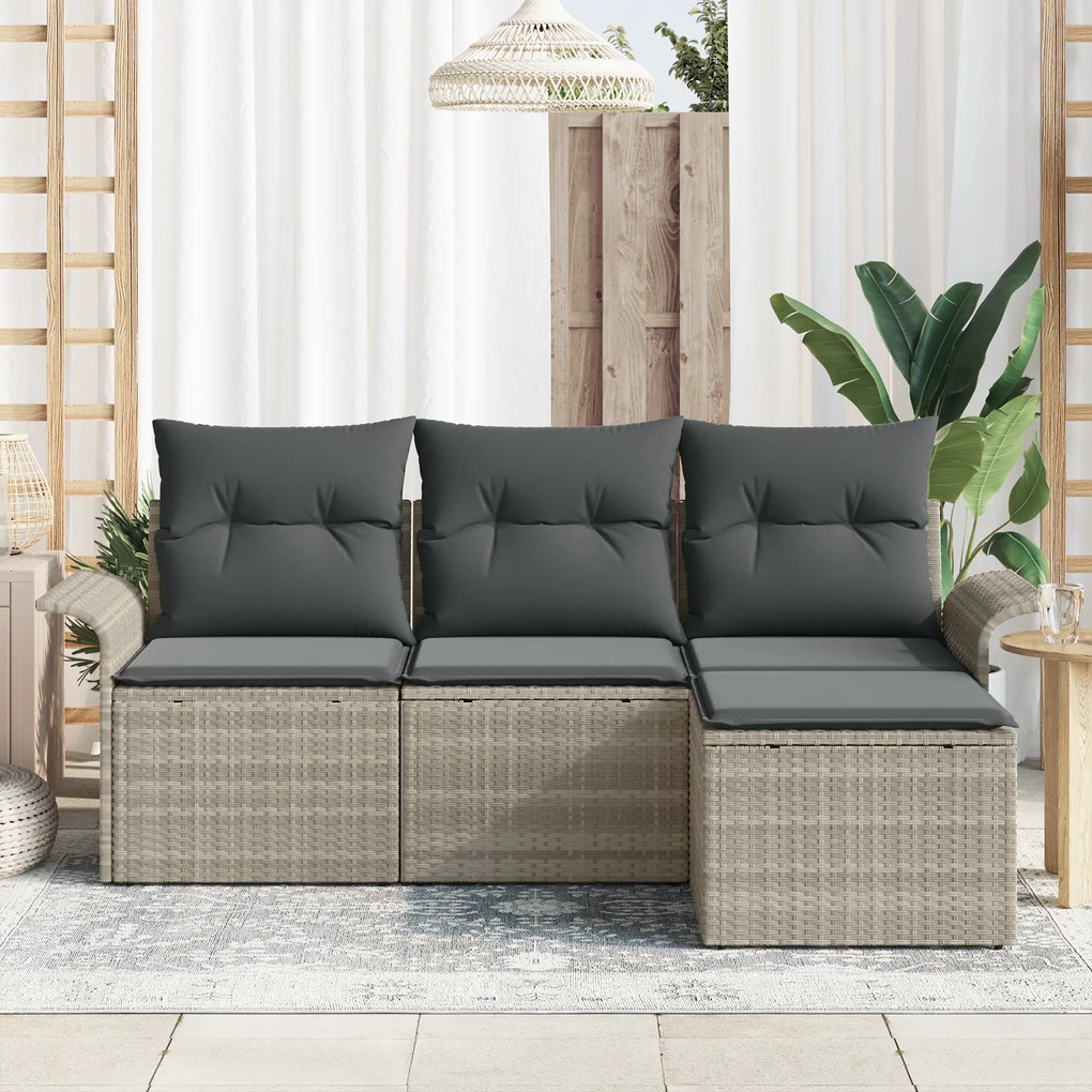 Conjunto de Sofá de Jardim de 4 Peças com Almofadas Cinzento Claro Rat