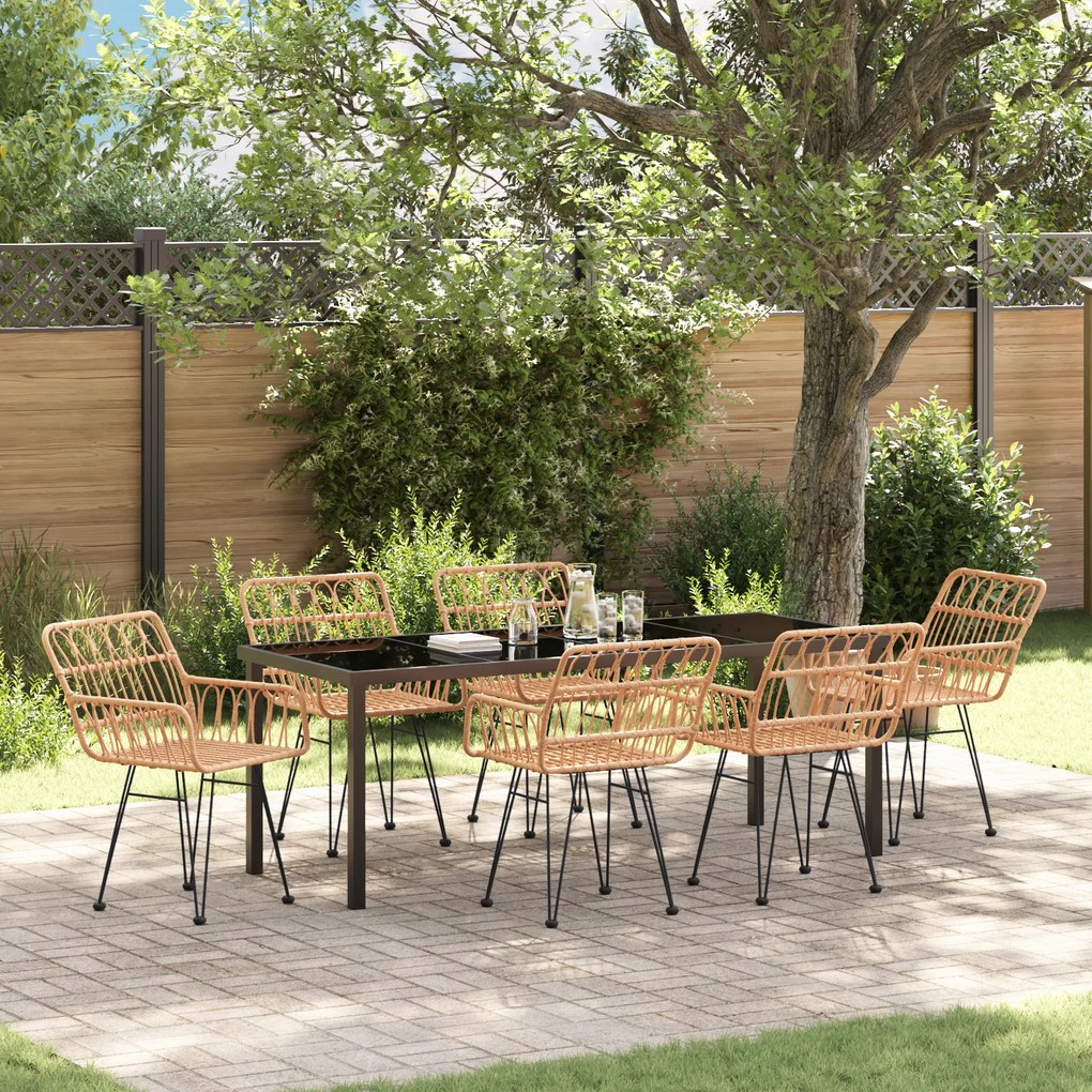 vidaXL Conjunto de Jantar de Jardim 7 Peças em Rattan Polímero Marrom