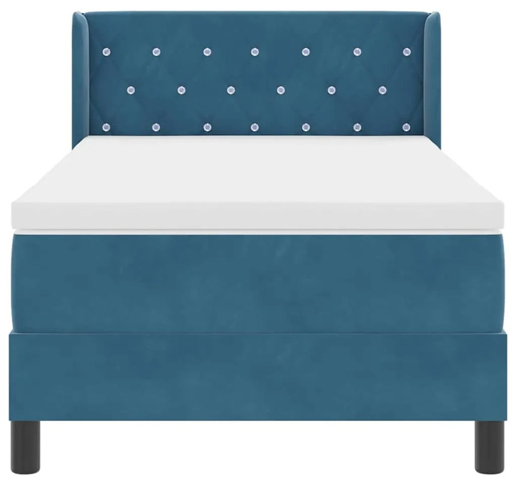 Cama Box com Colchão Azul Escuro 100x200 cm Veludo