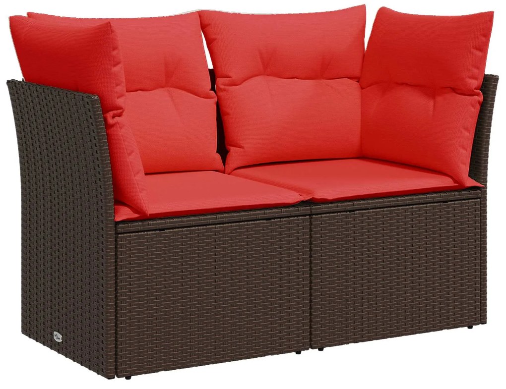 vidaXL Sofá de jardim com almofadas, 2 lugares, vime sintético marrom