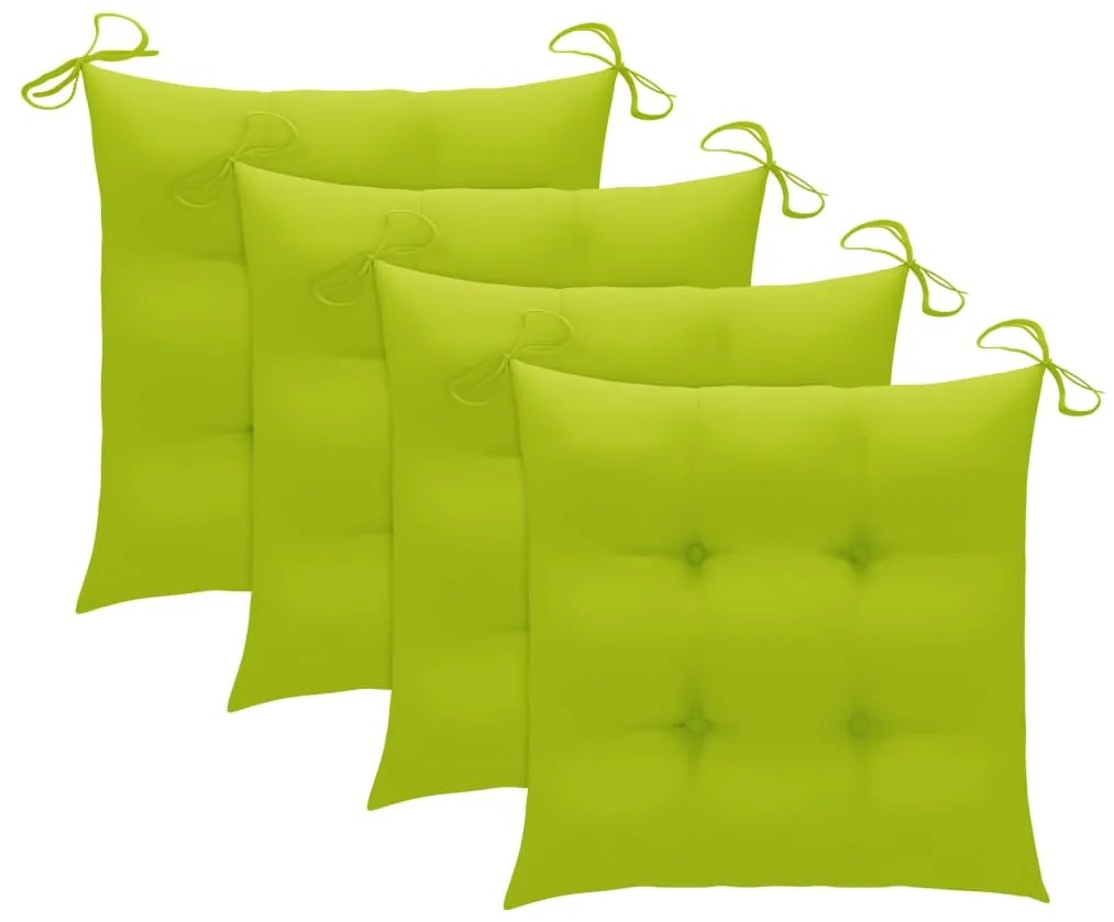 Cadeiras jardim c/ almofadões verde brilhante 4 pcs teca maciça