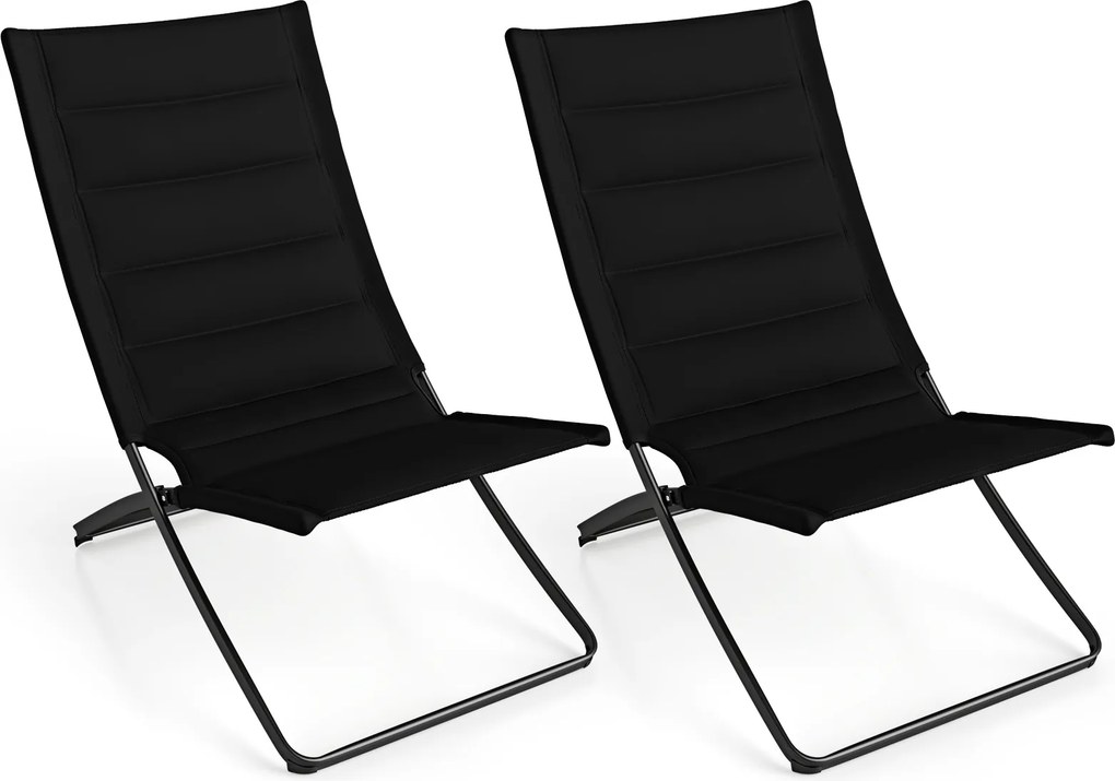 Conjunto de 2 Cadeiras de Praia Dobráveis, 90 x 57 x 87 cm, Assentos Acolchoados, Preto