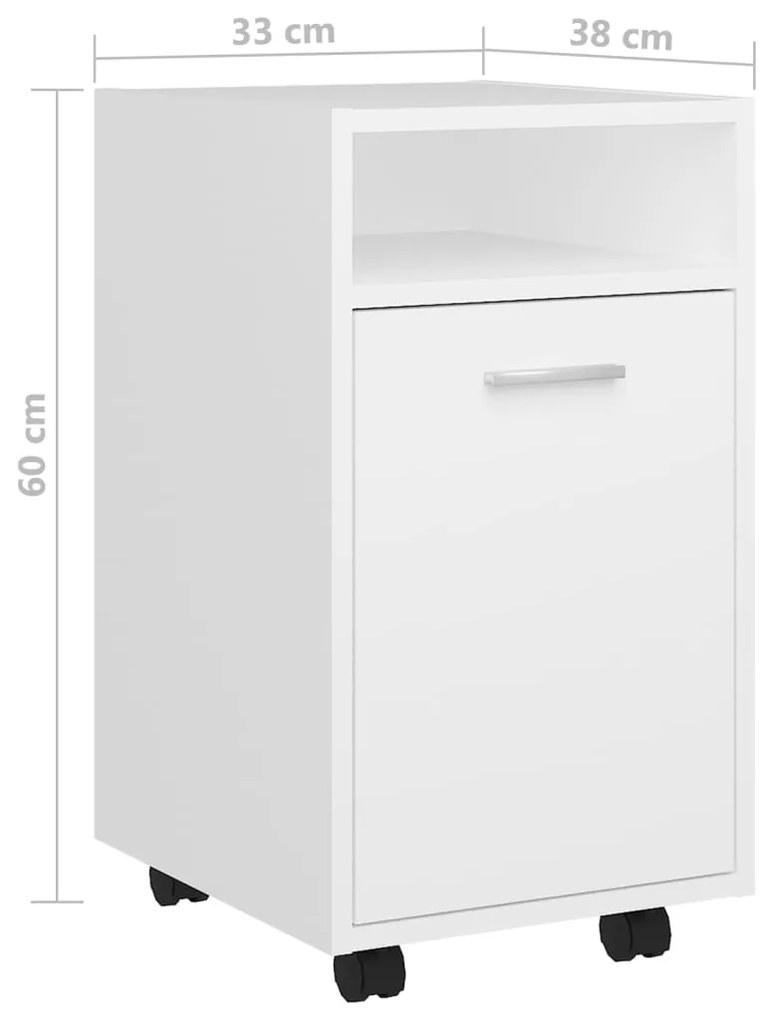 Móvel de apoio com rodas 33x38x60 cm contraplacado branco