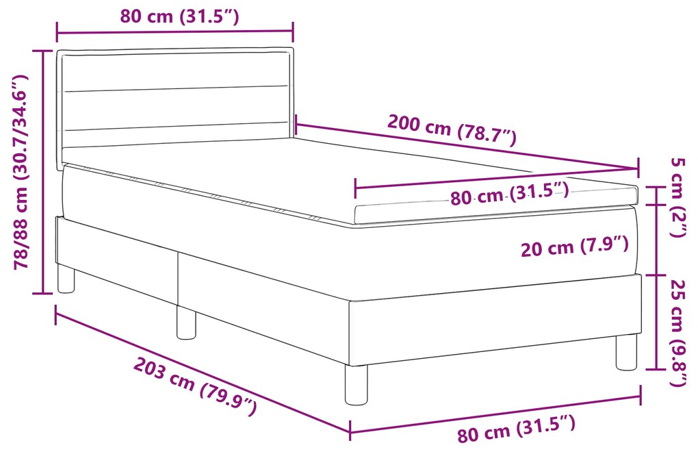 Cama Box Spring com Colchão Cinza Escuro 80x200 cm Tecido