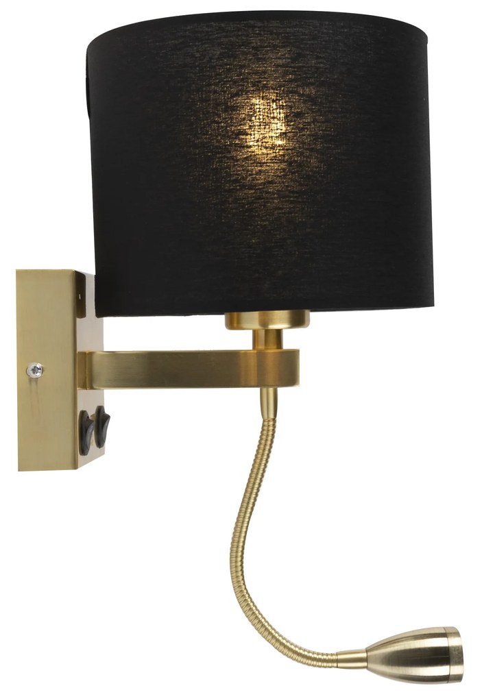 Candeeiro de parede Art Déco dourado com USB e cúpula preta - Brescia