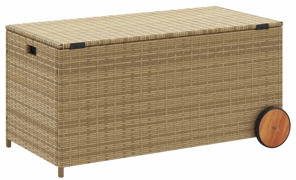 Caixa arrumação p/ jardim com rodas 190L vime PE mistura beges