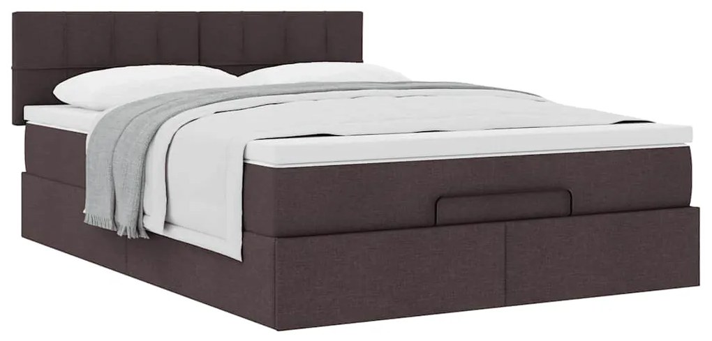 Estrutura cama otomana colchão 140x200cm tecido castanho escuro