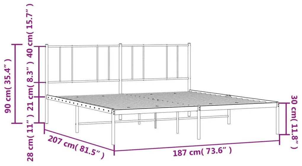 Estrutura de cama em metal com cabeceira 180x200 cm preto