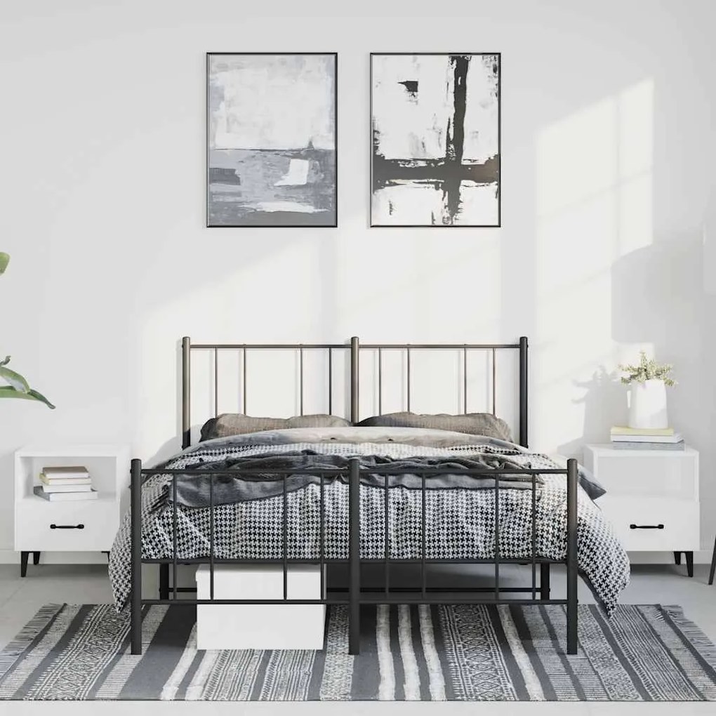 Estrutura de cama com cabeceira e pés 135x190 cm metal preto