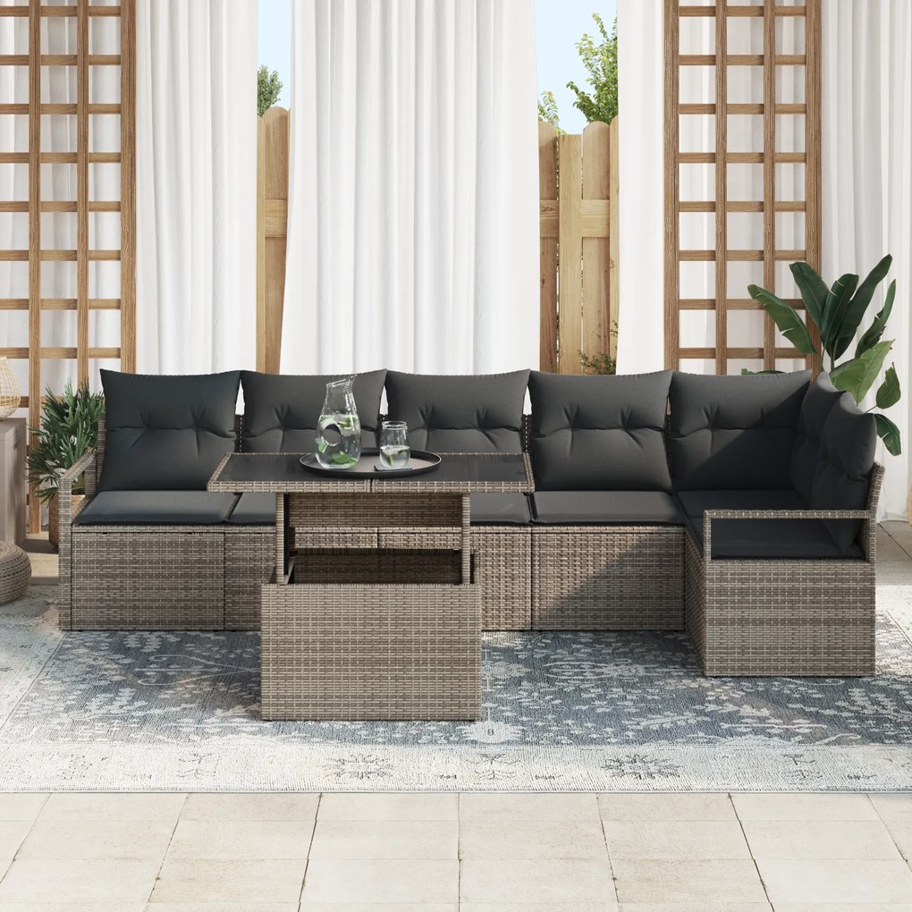 Conjunto de Sofás de Jardim vidaXL de 7 Peças com Almofadas Cinza Ratt