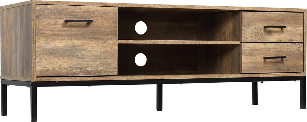 Móvel para televisão, para ecrãs até 50 polegadas, com armário, 2 gavetas e prateleira 132 x 39 x 45,5 cm, castanho-escuro