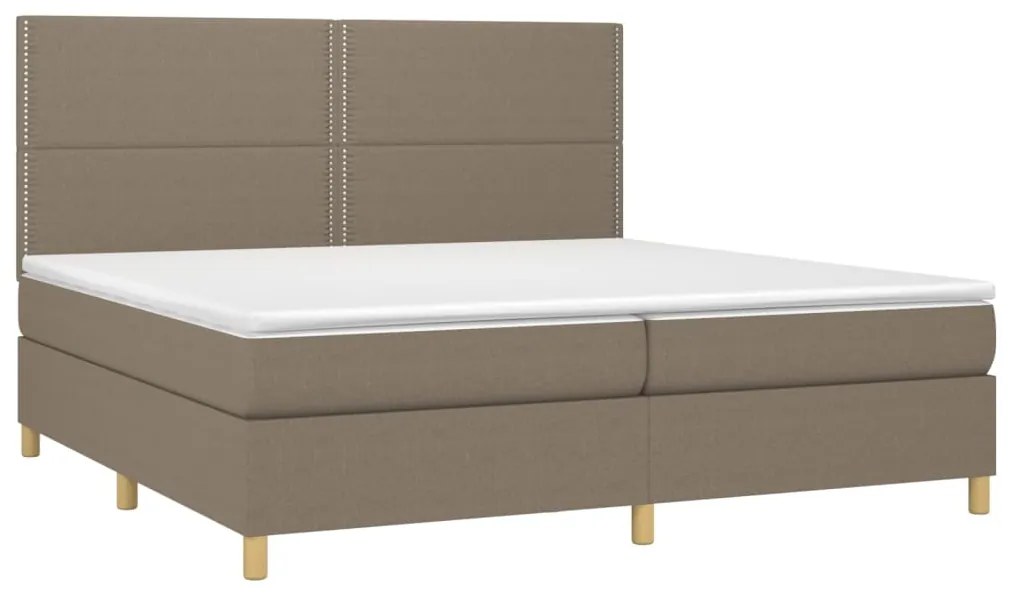 Cama box spring colchão/LED 200x200cm tecido cinza-acastanhado