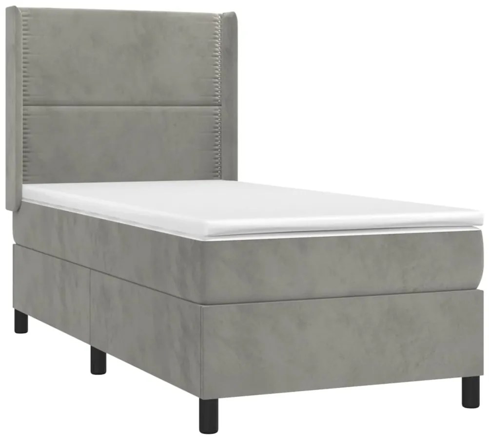 Cama box spring c/ colchão/LED 80x200 cm veludo cinzento-claro