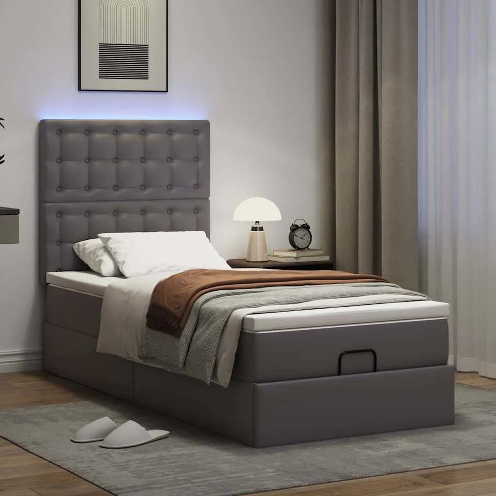moldura de cama síriaXL otomana com colchão cinza 90x200cm couro falso