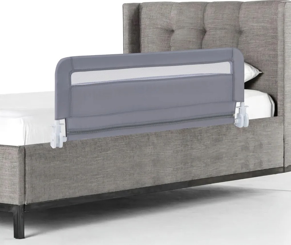 Barreira de Cama para Crianças Pequenas Dobrável de 100 cm com Capa Removível e Lavável e Correia de Segurança Cinzento