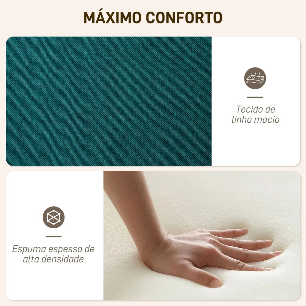 Poltrona com Apoio para Pés Poltrona de Leitura com Capitonê Pés de Madeira e Revestimento em Linho 70x72x94 cm Verde Escuro