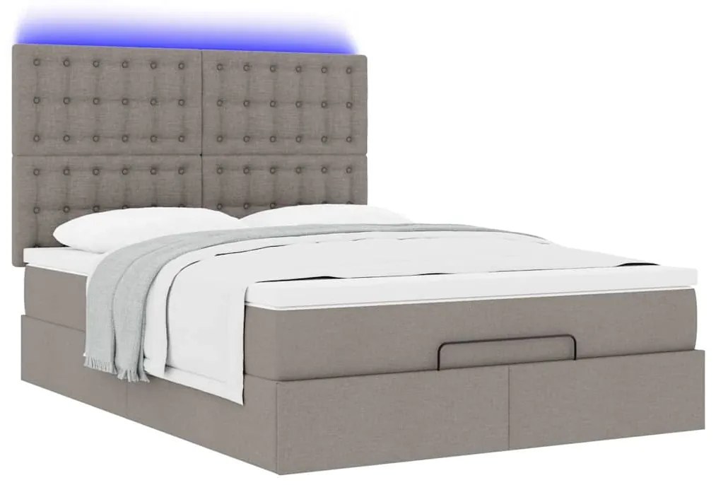 Estrutura de cama otomana com colchão tecido cinzento 140x200cm