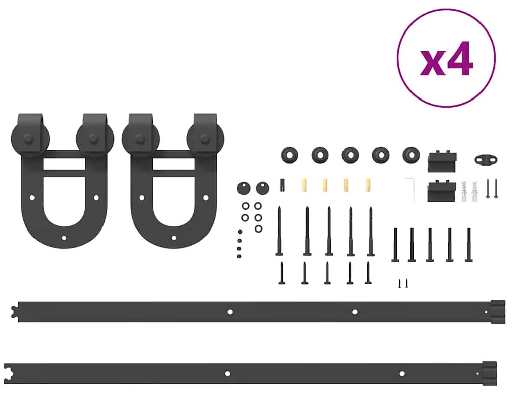 Kit de ferragens para porta deslizante 183 cm aço preto