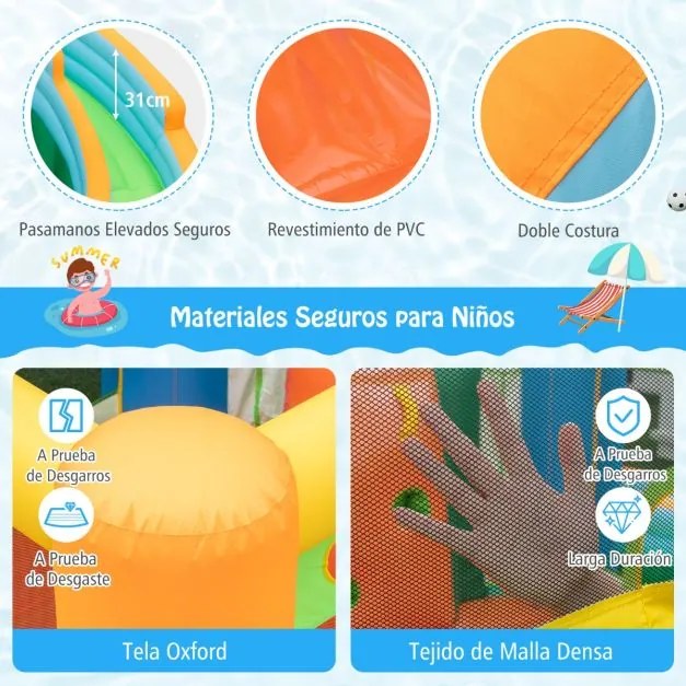 Parque aquático Castelo insuflável (SEM SOPRADOR) para crianças de 3 a 10 anos com escorregas duplos, piscina infantil, parede de escalada, canhão de