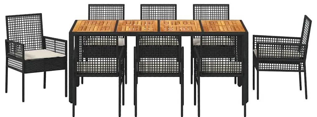 Conjunto de Jantar de Jardim com Almofadas Preto Poliratã