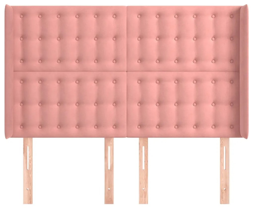 Cabeceira cama c/ abas veludo 147x16x118/128 cm rosa