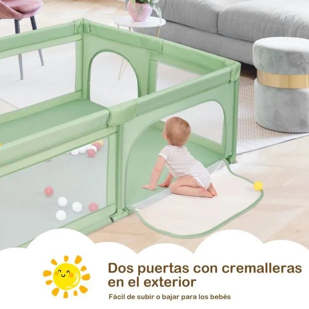 Parque infantil centro de actividades com bolas para bebés, estável, não tóxico com rede respirável 205 x 147 x 68 cm Verde