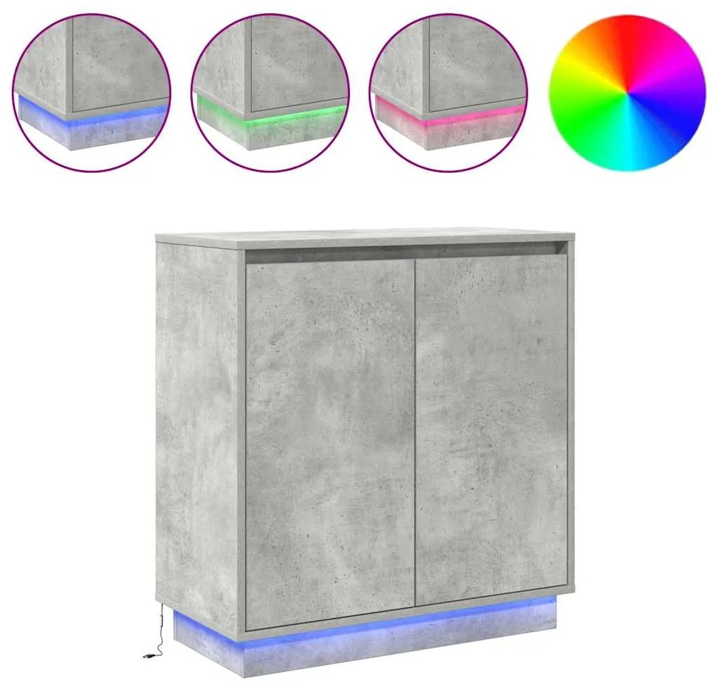 Buffet vidaXL com LED Cinza Concreto 71x34,5x75 cm de madeira engenhei