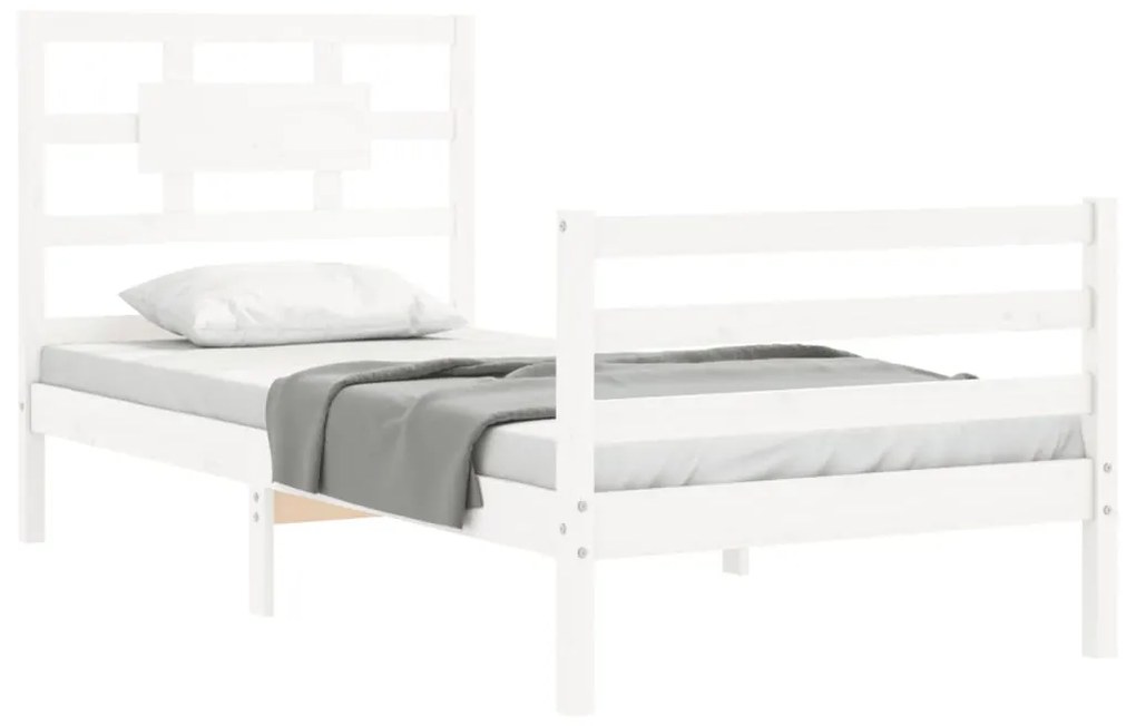 Estrutura de cama com cabeceira 100x200cm madeira maciça branco