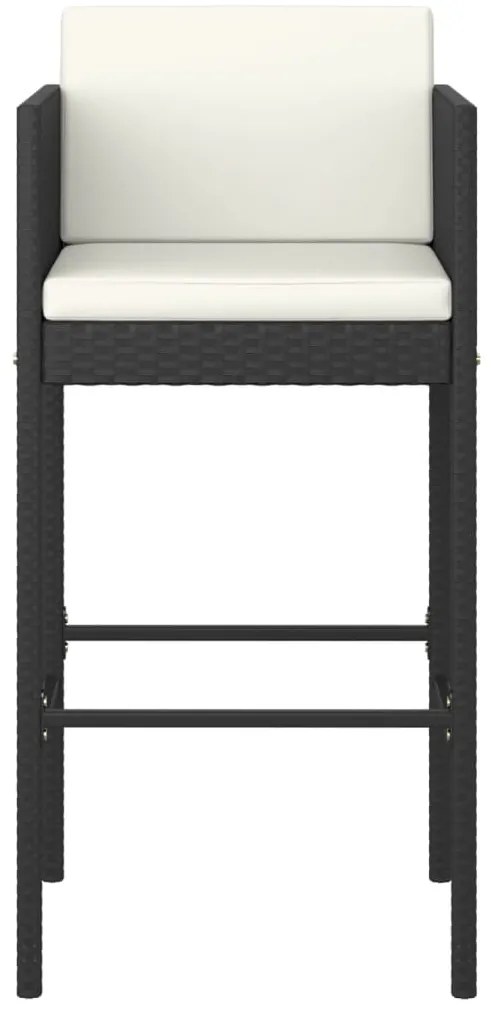 Bancos de bar com almofadões 4 pcs vime PE preto