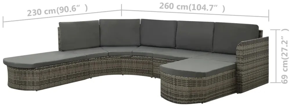 4 pcs conjunto lounge de jardim c/ almofadões vime PE cinzento
