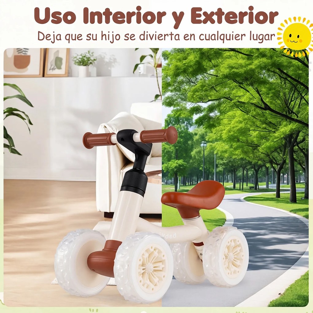 Bicicleta de Equilíbrio para Bebés, 57 x 28 x 39,5 cm, Rodas Luminosas, Branco