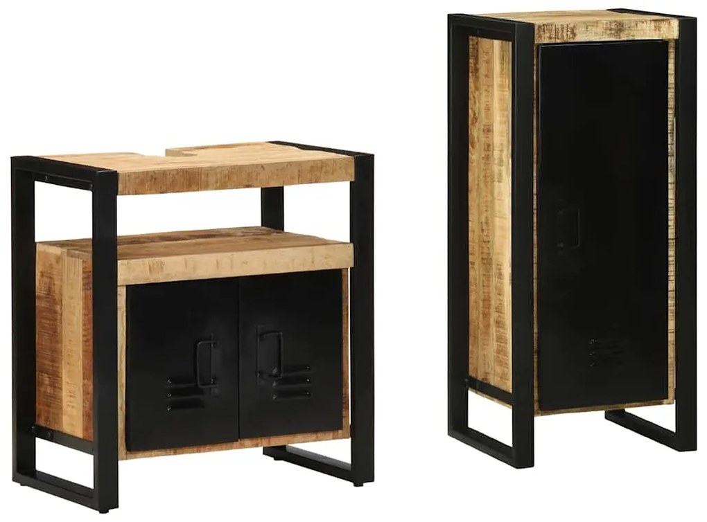 Conjunto de Móveis para Banheiro 2 pcs Madeira de manga maciça