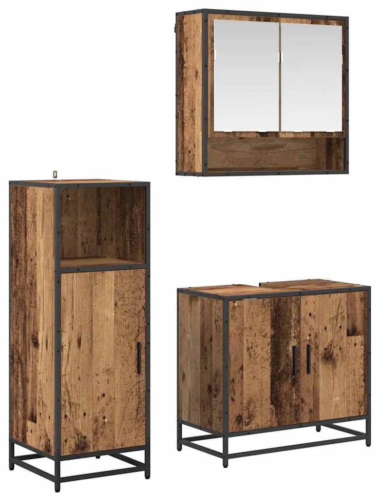 vidaXL Conjunto de Móveis para Banheiro com porta 3 pcs Madeira Antiga