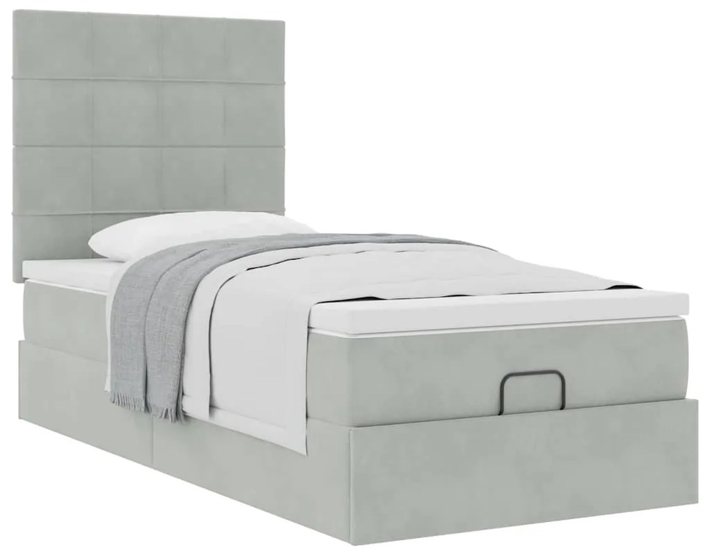 Estrutura cama otomana colchões 80x200 cm veludo cinzento claro