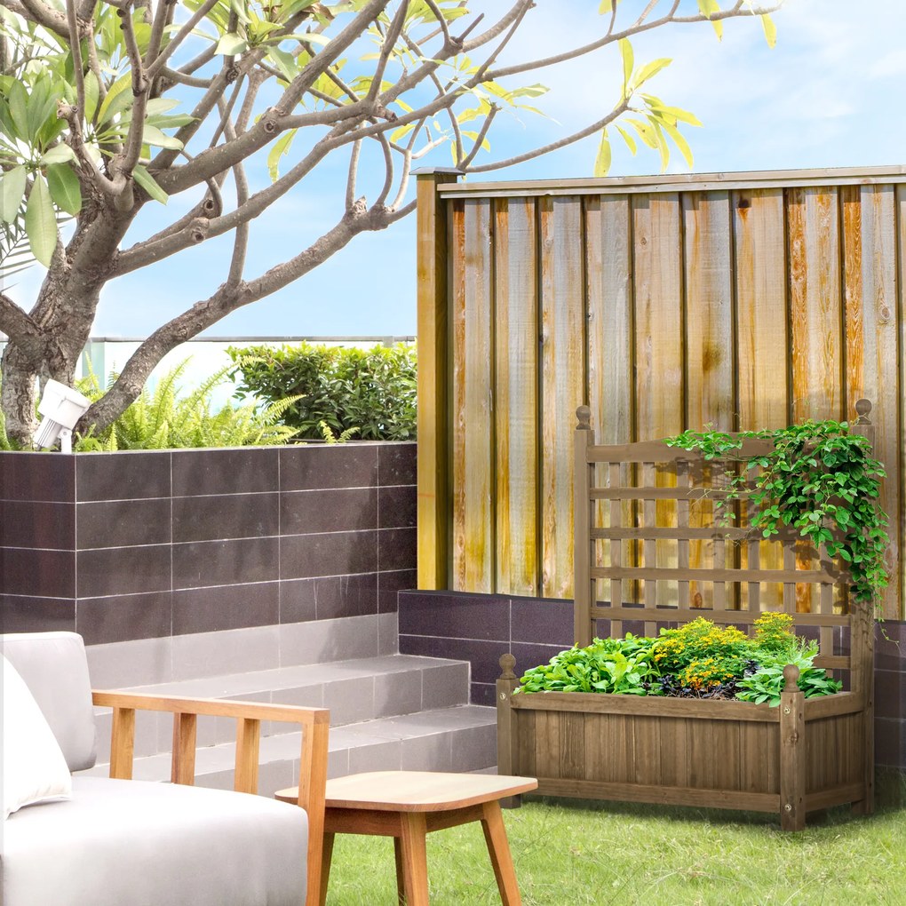 Floreira com treliça, floreira com suporte, 64 x 28 x 75 cm, com inserções de rega, em madeira maciça