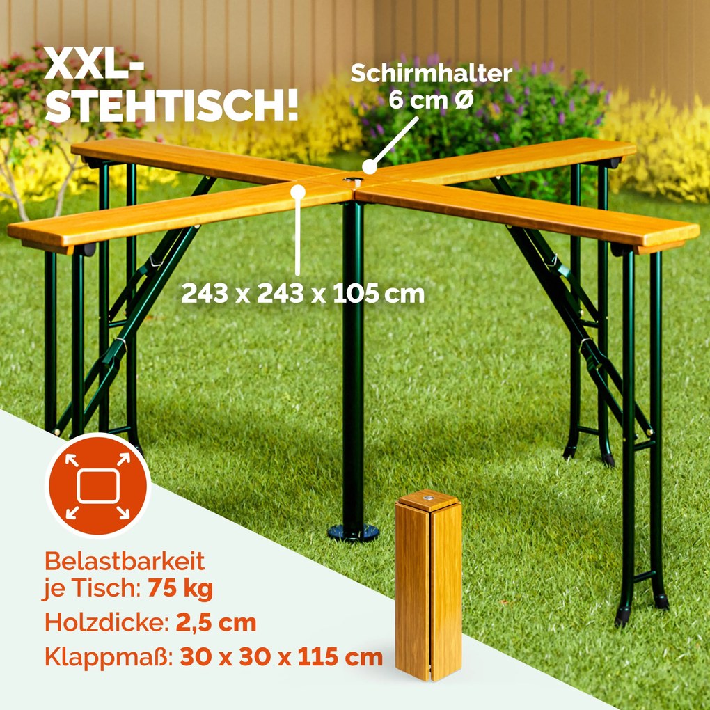 Mesa alta jardim Quattro para festas 241x241x104cm natural / verde abeto