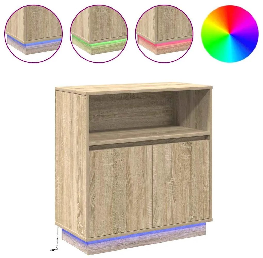 Sideboard com LED Carvalho Sonoma 71x34,5x75 cm em Madeira Ingienirada