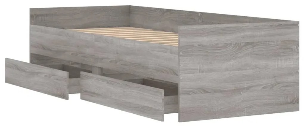 Estrutura de cama com gavetas 90x200 cm cinzento sonoma